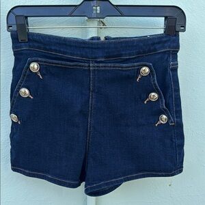 Guess Dark Blue Jean Shorts with High Waist and Short Length